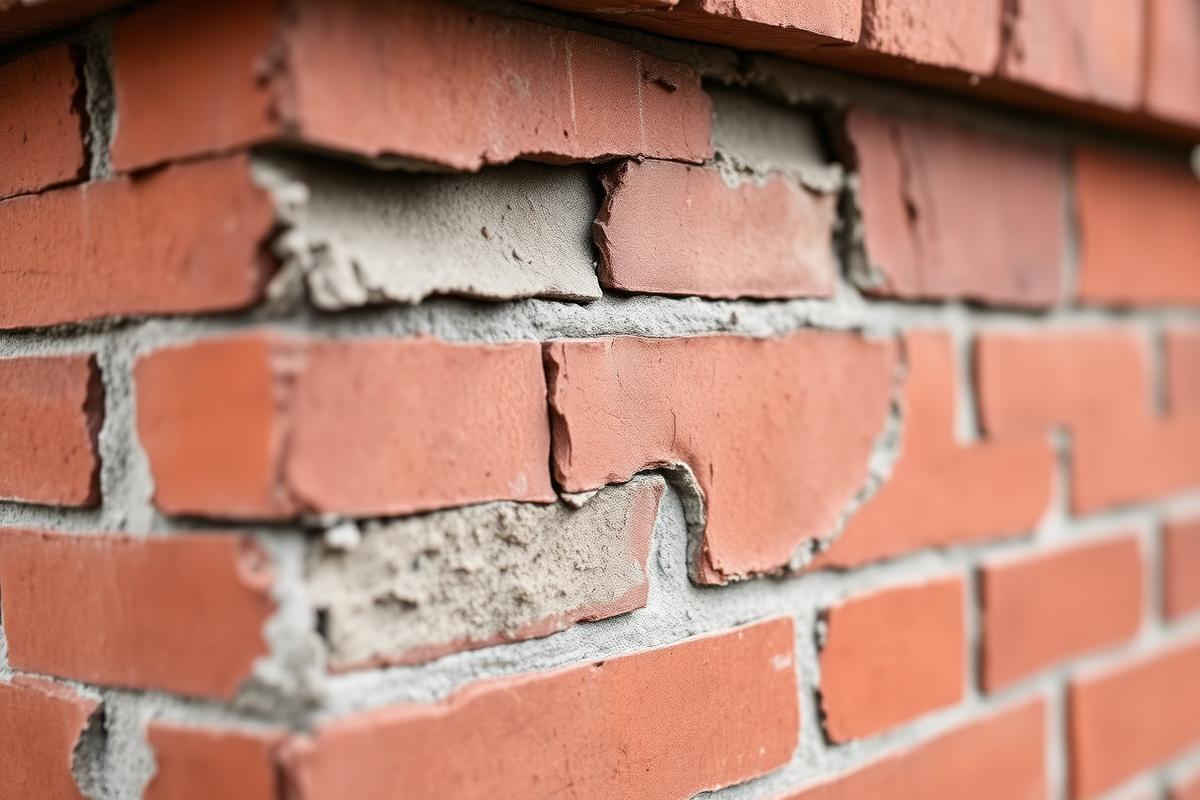 Cracked mortar joints and spalling brick on a Worcester chimney